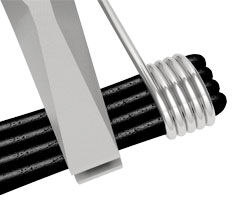 Pliers gripping cord being wrapped in wire